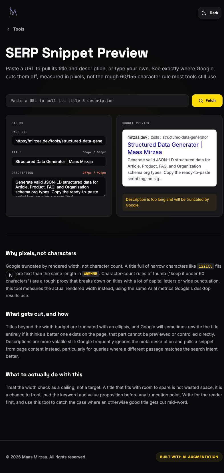 SERP snippet preview